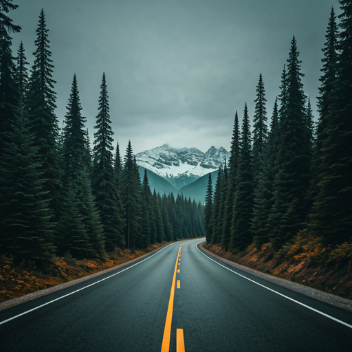 A winding road through a misty northern British Columbia forest, reflecting travel to your chosen location.